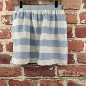 Kenar Skirt Women's 8 Blue White 100% Linen Beachy Striped Casual Lined Zip Up